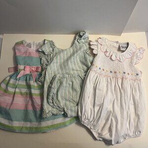 Baby Girl Clothes romper/dress 12 Month Lot 3 Pieces Bonnie Baby, Delaney, Petit